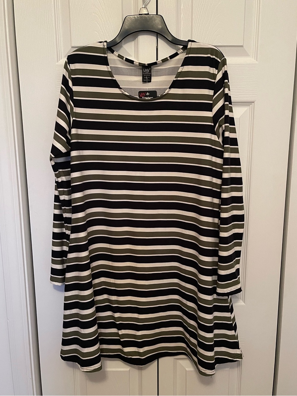 Lildy Black & White Striped Long Sleeve Tunic Top - Size L/XL
